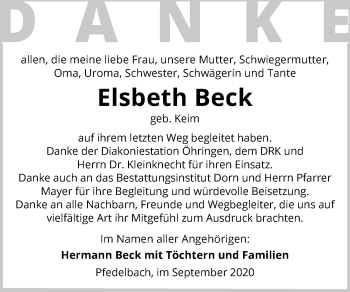 Traueranzeige von Elsbeth Beck von GESAMT