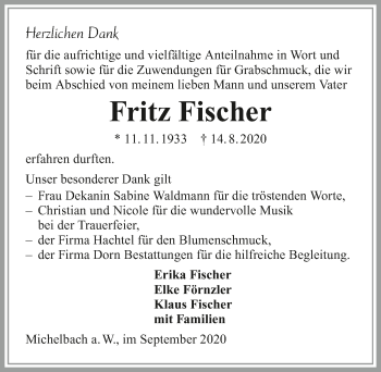 Traueranzeige von Fritz Fischer von GESAMT