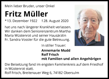 Traueranzeige von Fritz Müller von GESAMT