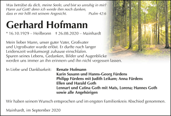 Traueranzeige von Gerhard Hofmann von GESAMT
