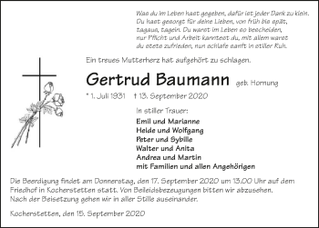 Traueranzeige von Gertrud Baumann von GESAMT