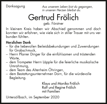 Traueranzeige von Gertrud Frölich von GESAMT