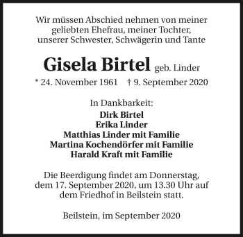 Traueranzeige von Gisela Birtel von GESAMT