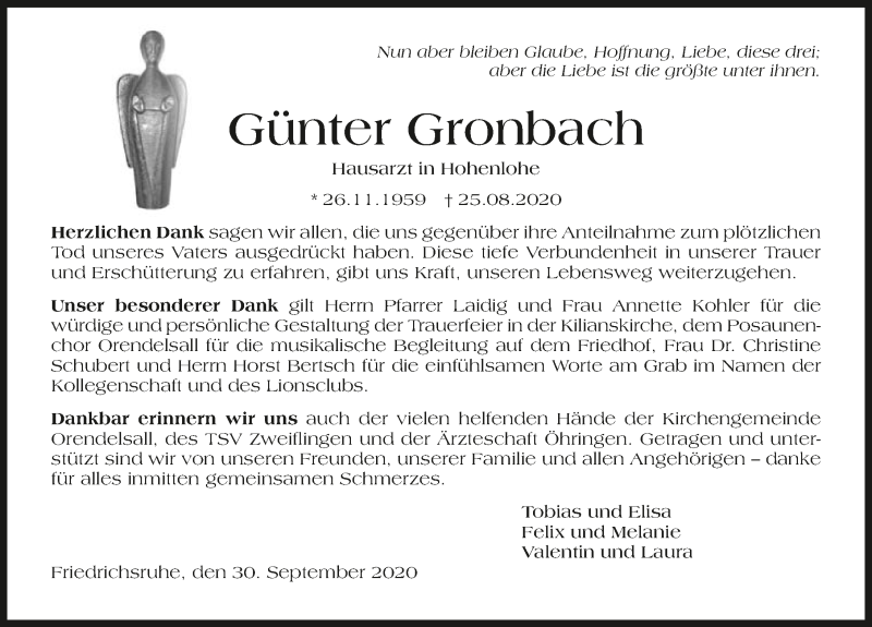  Traueranzeige für Günter Gronbach vom 30.09.2020 aus GESAMT