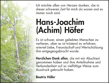 Traueranzeige von Hans-Joachim Höfer von GESAMT