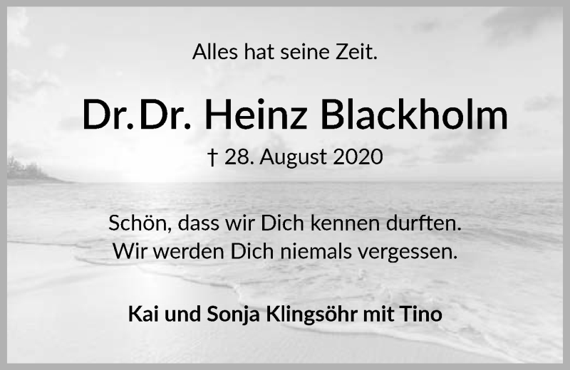  Traueranzeige für Heinz Blackholm vom 26.09.2020 aus GESAMT
