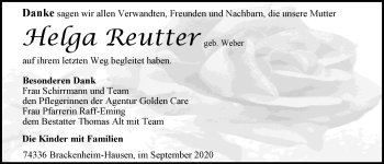 Traueranzeige von Helga Reutter von GESAMT