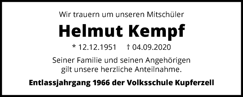  Traueranzeige für Helmut Kempf vom 10.09.2020 aus GESAMT