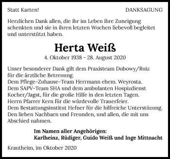 Traueranzeige von Herta Weiß von GESAMT