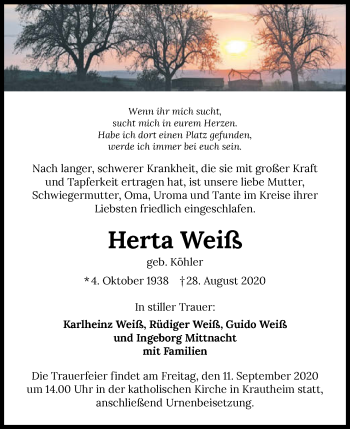 Traueranzeige von Herta Weiß von GESAMT
