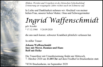 Traueranzeige von Ingrid Waffenschmidt von GESAMT