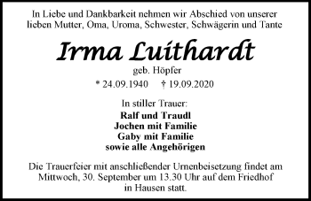 Traueranzeige von Irma Luithardt von GESAMT