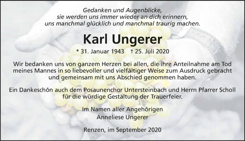  Traueranzeige für Karl Ungerer vom 05.09.2020 aus GESAMT