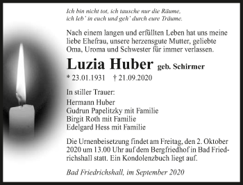 Traueranzeige von Luzia Huber von GESAMT