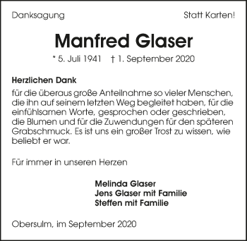 Traueranzeige von Manfred Glaser von GESAMT