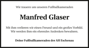 Traueranzeige von Manfred Glaser von GESAMT