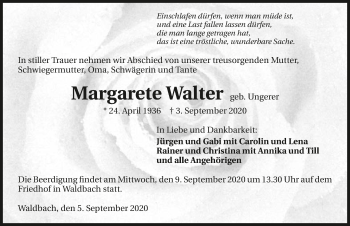 Traueranzeige von Margarete Walter von GESAMT