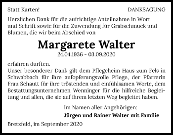 Traueranzeige von Margarete Walter von GESAMT