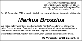 Traueranzeige von Markus Broszius von GESAMT