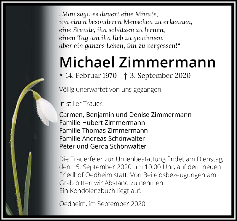  Traueranzeige für Michael Zimmermann vom 12.09.2020 aus GESAMT