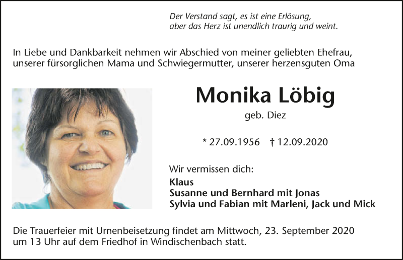  Traueranzeige für Monika Löbig vom 18.09.2020 aus GESAMT