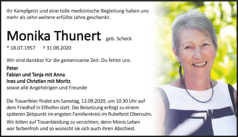  Traueranzeige für Monika Thunert vom 05.09.2020 aus GESAMT