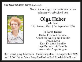 Traueranzeige von Olga Huber von GESAMT