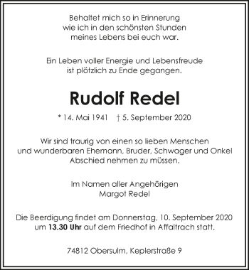 Traueranzeige von Rudolf Redel von GESAMT