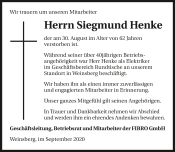Traueranzeige von Siegmund Henke von GESAMT