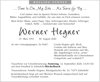 Traueranzeige von Werner Hegner von GESAMT