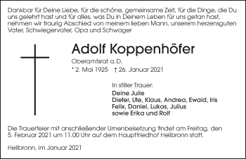 Traueranzeige von Adolf Koppenhöfer von GESAMT