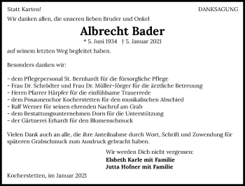 Traueranzeige von Albrecht Bader von GESAMT
