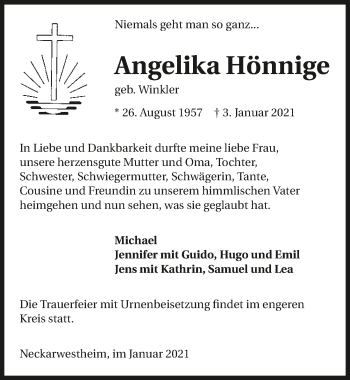 Traueranzeige von Angelika Hönnige von GESAMT