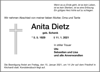 Traueranzeige von Anita Dietz von GESAMT