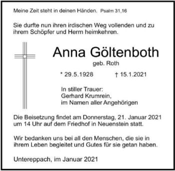 Traueranzeige von Anna Göltenboth von GESAMT