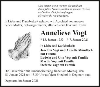 Traueranzeige von Anneliese Vogt von GESAMT