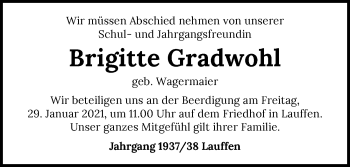 Traueranzeige von Brigitte Gradwohl von GESAMT