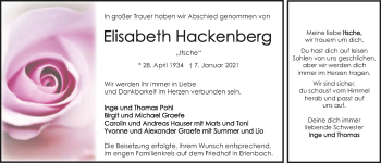 Traueranzeige von Elisabeth Hackenberg von GESAMT
