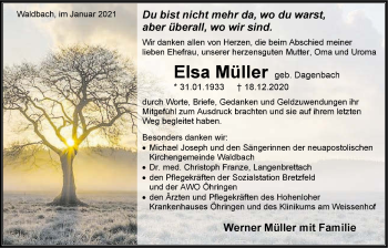 Traueranzeige von Elsa Müller von GESAMT