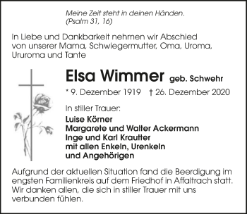 Traueranzeige von Elsa Wimmer von GESAMT