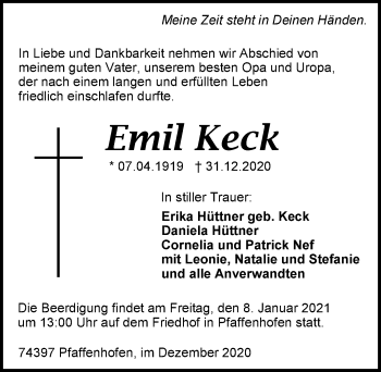 Traueranzeige von Emil Keck von GESAMT