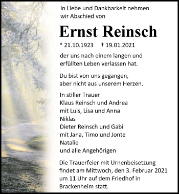 Traueranzeige von Ernst Reinsch von GESAMT