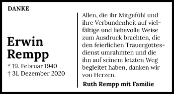 Traueranzeige von Erwin Rempp von GESAMT