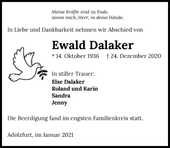 Traueranzeige von Ewald Dalaker von GESAMT