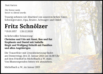 Traueranzeige von Fritz Schnölzer von GESAMT