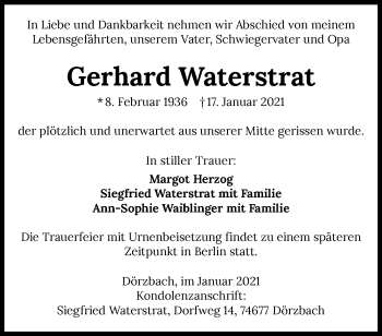 Traueranzeige von Gerhard Waterstrat von GESAMT