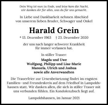 Traueranzeige von Harald Grein von GESAMT