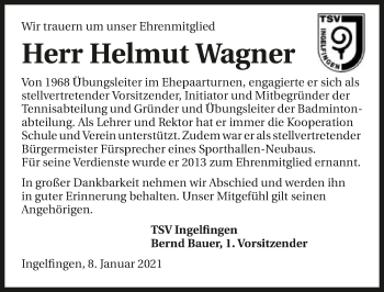 Traueranzeige von Helmut Wagner von GESAMT