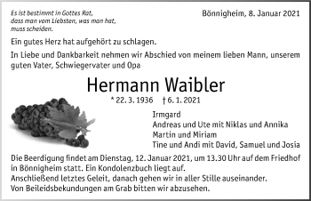 Traueranzeige von Hermann Waibler von GESAMT