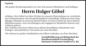 Traueranzeige von Holger Göbel von GESAMT